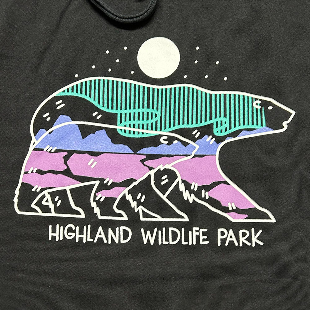 Rock a fashionable Polar Bear look with this bespoke black hooded sweatshirt in black, crafted with Highland Wildlife Park style and organic cotton for a comfy-cute fit!