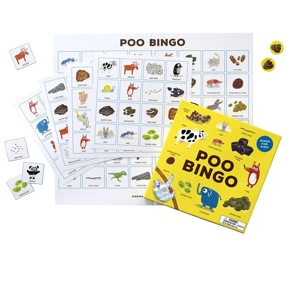 This is no ordinary game of bingo! Introducing the Poo BINGO game - the wild and wacky way to have a poo-per good time! Each player compete for the ultimate prize while learning fun facts about the 24 featured animals. Who will be the first one to make a "dirty dozen"? Get ready for hours of outrageous fun!