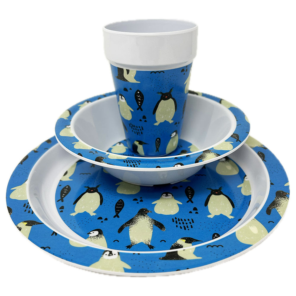 Pppppick up a penguin children's dinning set, made from melamine with a fun penguin design. Three pieces, a plate, bowl and cup.

Plate - 21cm

Bowl - 16cm

Cup - 10cm