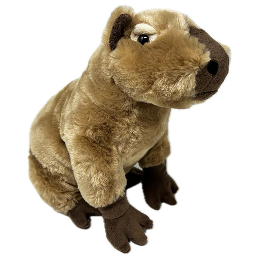 Get your paws on this Capybara soft toy. Thick plush fur, fluffy ears, a soft felt nose and hooded eyes captures the quirkiness of the delightful Capybara. Stuffed with PET recycled material to make this furry pal not only adorable but also environmentally friendly.