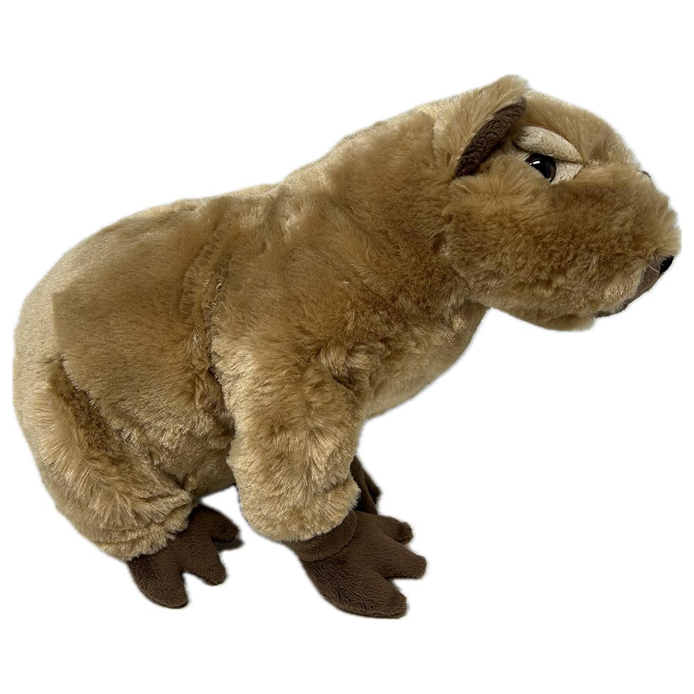 Get your paws on this Capybara soft toy. Thick plush fur, fluffy ears, a soft felt nose and hooded eyes captures the quirkiness of the delightful Capybara. Stuffed with PET recycled material to make this furry pal not only adorable but also environmentally friendly.