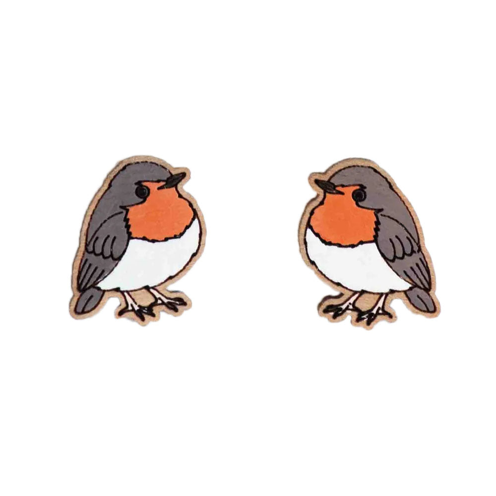 Robin Hand Painted Cherrywood Earrings