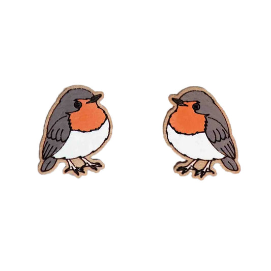 Robin Hand Painted Cherrywood Earrings