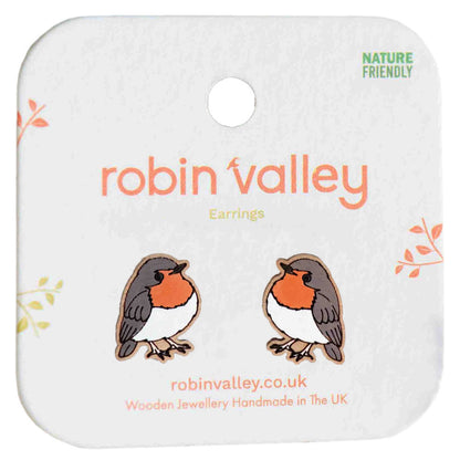 Robin Hand Painted Cherrywood Earrings