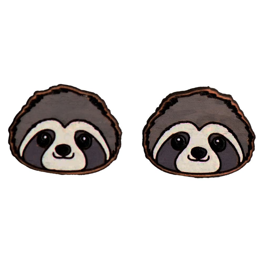 Sloth Rzss Sloth face hand painted cherrywood earrings – Royal Zoological Society ...