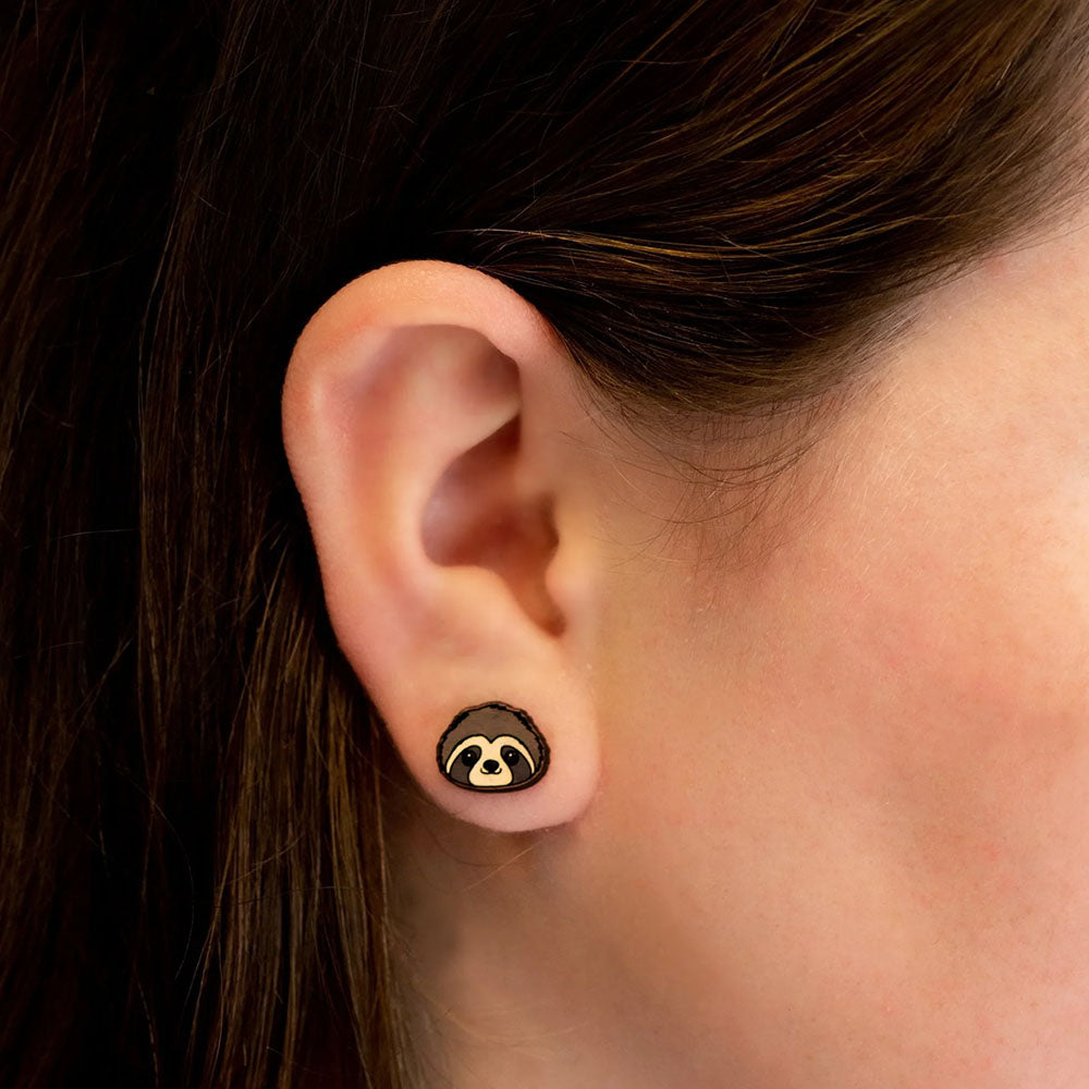 Sloth Back Earser Sloth face hand painted cherrywood earrings – Royal Zoological Society ...