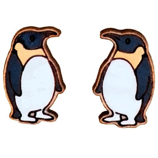 Penguin Hand Painted Cherrywood Earrings