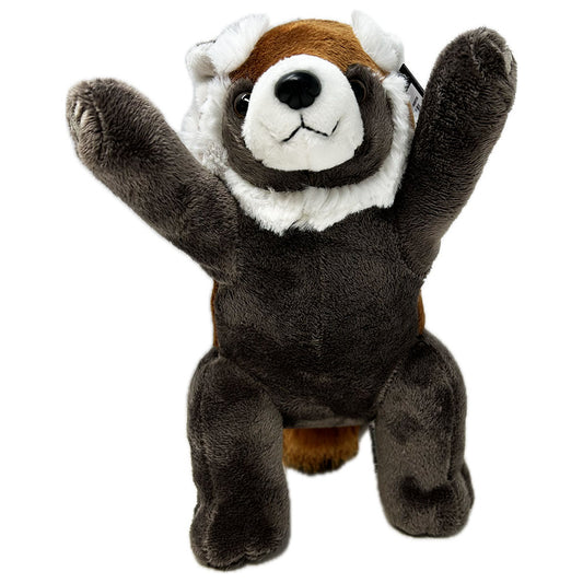 Get your paws on this adorable Standing Red Panda Soft Toy stuffed with a mixture of toy stuffing and beans for balance.

This toy has a variety of plush from a smooth belly, bushy tail and fluffy eyebrows. Shiny eyes, a stiff nose and the sweetest embroidered toe beans make this toy a must have.

Read about our Red Pandas Bruce &amp; Priya here.

22cm
