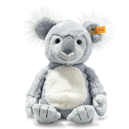 Measuring 30 cm tall, soft, cuddly&nbsp;Nils Koala from Steiff is made of shiny grey and white plush, and comes with velveteen paws and a full, cuddly soft body.  He has cute, matching fluffy ears with a famous Steiff “Button in Ear”. The grey/white fur on his body, arms and legs are characteristic of his species. The bean bag in his bottom means that he can sit steadily.  30cm Tall  Hand Wash only