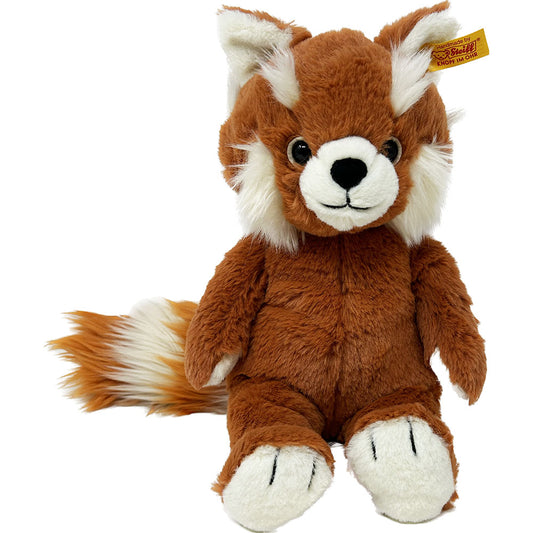 Measuring 28 cm tall, soft, cuddly&nbsp;Benji Red Panda from Steiff is made of shiny auburn and white plush, and comes with velveteen paws and a full, cuddly soft body.