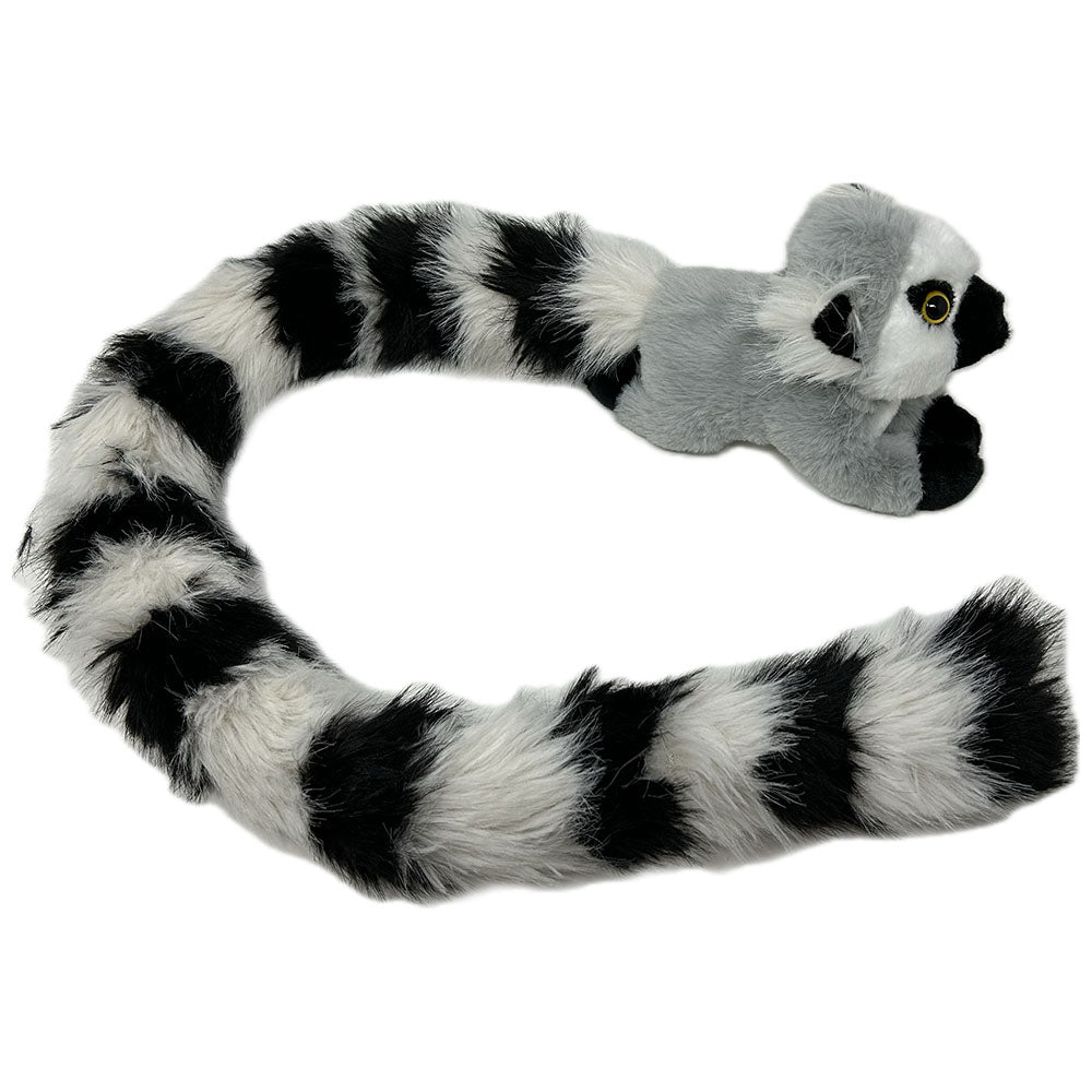 This loveable Tailkins Ring Tail Lemur has velcro paws as the front for holding on and a massive 75cm tail. The tail has long pile plush in the classic ring tailed black & white stripes.  Take this new pal home and wrap his awesome tail round for snuggles.  95cm  Wipe Clean