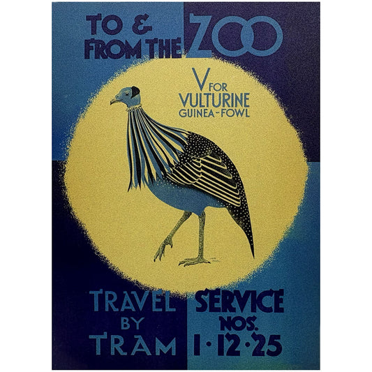 Edinburgh Zoo memories tram posters vulturine guinea fowl wooden postcard