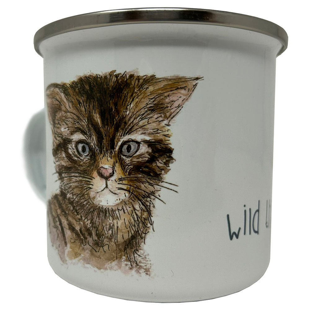 Sip your favorite hot or cold beverage in style with this gorgeous Kitten Enamel Mug by Catherine Redgate. Featuring a delightful tin/enamel mug with a Highland Wildlife Park Kitten, this cup is perfect for adding an adorable touch to your home.  Pawsitively purr-fect!  Hand Wash Only
