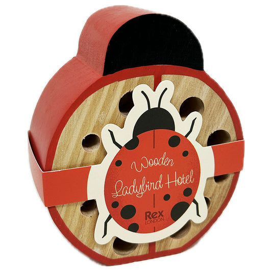 Add some colourful charm to your garden with this wooden bug hotel, shaped like a lovely ladybird. Perfect for encouraging ladybirds and other pollinating insects to visit and stay in a garden or outdoor space. This unique insect hotel is an ideal gift for anyone who loves their outside space.&nbsp;Includes hanging loop, attached to the back.

5 cm × 9.6 cm × 11.6 cm