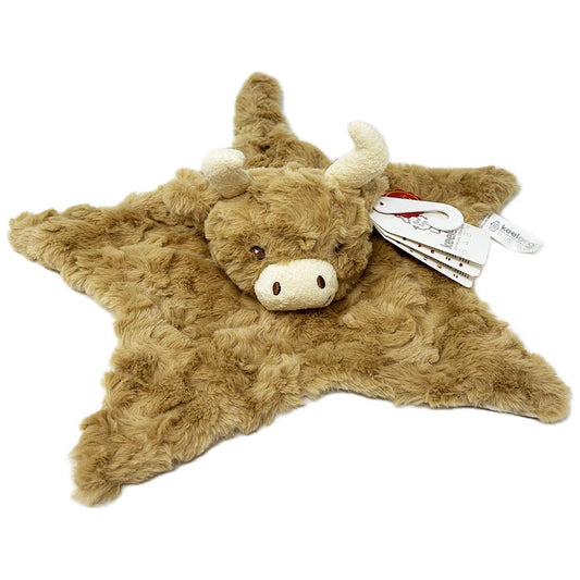 This soft 32cm Baby Hamish Highland Cow Blanket is made from 100% recycled materials and 100% Huggable.

The perfect gift for babies.