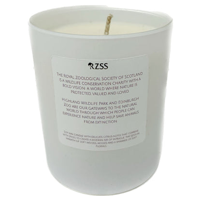 This delicate and fragrant Wildcat Candle from RZSS is a wonderful addition to any home. Soy wax in a frosted glass container, wrapped in wildcat print fabric and tied with twine. Citrus notes and spices combine to create a modern air of intrigue, the soft warmth of woods, mosses and a shimmer of florals.