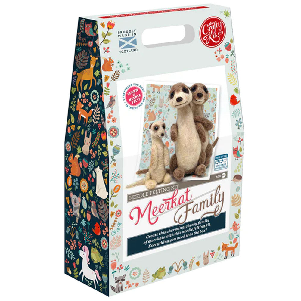 Create a cute meerkat family with this needle felting kit from The Crafty Kit Company! This needle felting kit contains everything needed to make two adorable meerkats with a baby.