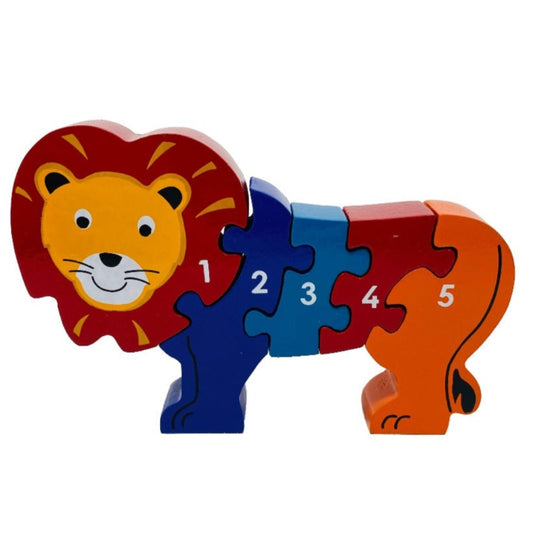 This colourful Lion is the ideal toy to be able to learn through play. This jigsaw consists of five chunky pieces, is 25mm thick and can free stand when completed.  This fair trade wooden jigsaw is handcrafted by skilled individuals in Sri Lanka from MDF and nontoxic paints.  Suitable for 10 months and above.