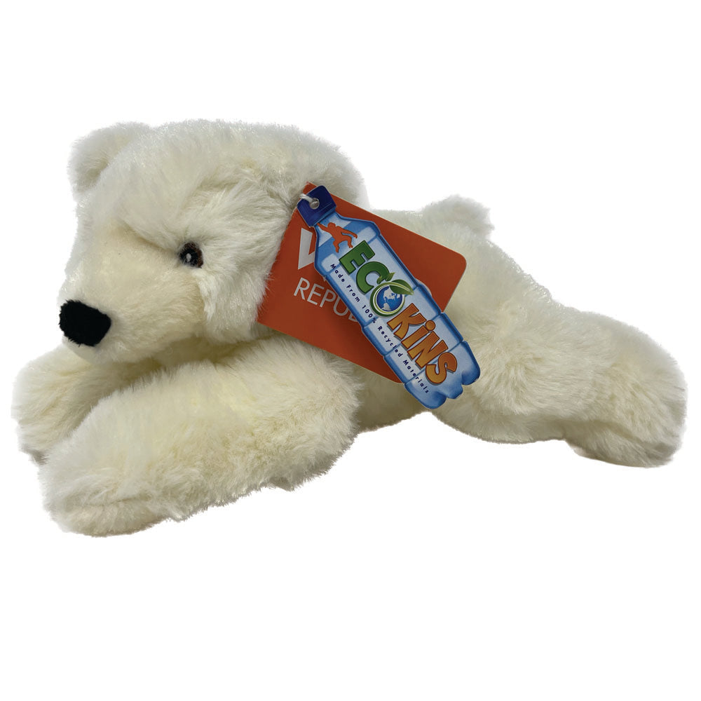 Wild Republic EcoKins Polar Bear soft, plush toy is 21cm long, manufactured and stuffed with 100% recycled PET materials. This beautiful and educational toy is environmentally friendly, made from 7 recycled water bottles and extremely huggable.  Hand wash.