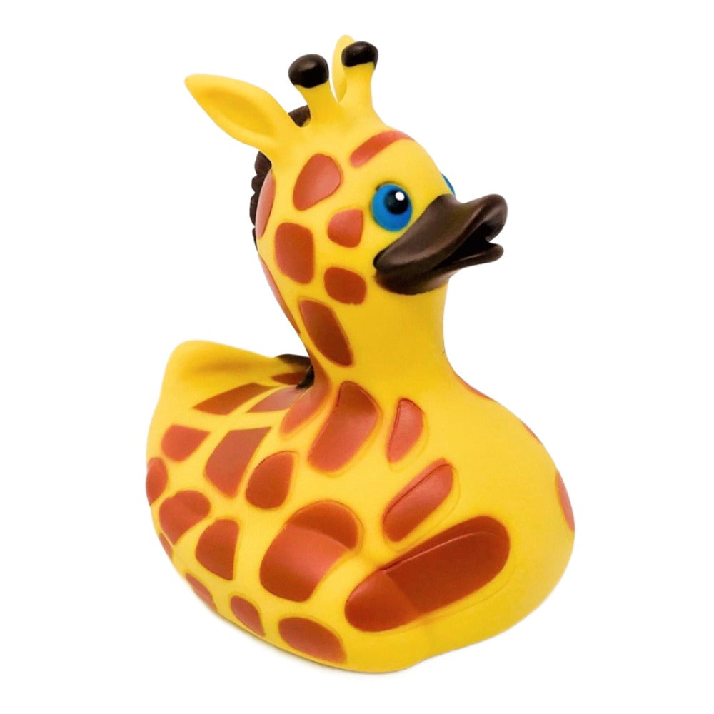 Take your bath time to the next level with this quirky rubber duck featuring a playful giraffe design. At 10 cm long, you'll have a blast with this added touch of whimsy. Splash away all your troubles and let your imagination run wild!