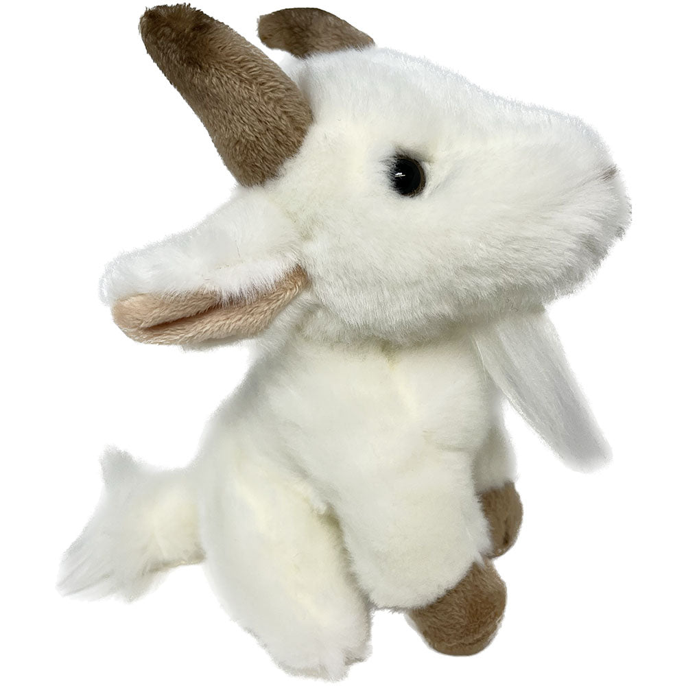 This Goat soft toy by Ravensden is soft and very huggable. The toy has a full, soft plush body, felt hooves and horns and shiny safety eyes. Floppy tulip ears and shaped hooves made this mountain climber utterly adorable. Eco friendly stuffing, made with recycled plastic bottles.