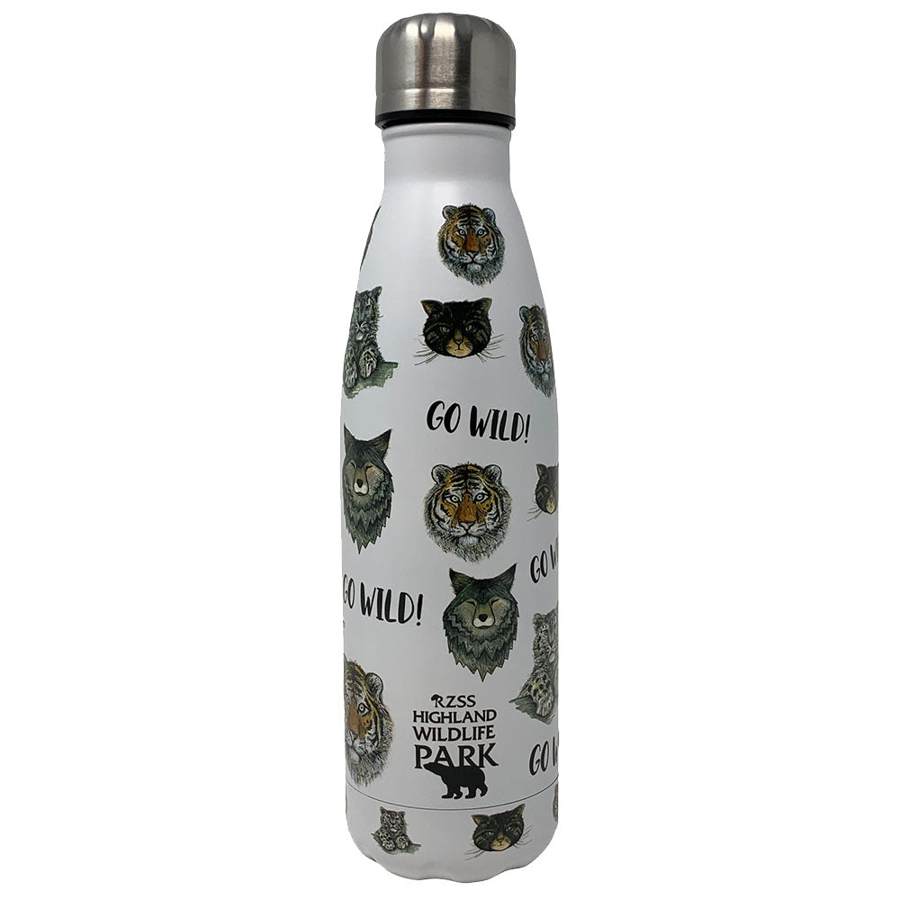Go Wild with this eco friendly metal drinks bottle with Catherine Redgate designs. Double walled stainless steel vacuum insulated bottle will keep drinks hot for 18 hours or cool for 24 hours.