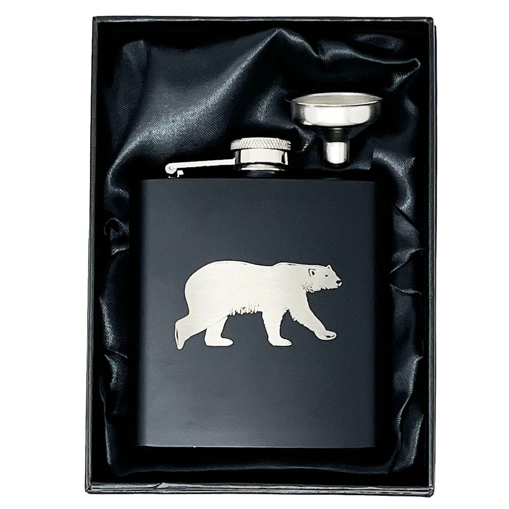 HWP 6oz Black Hip Flask Polar Bear