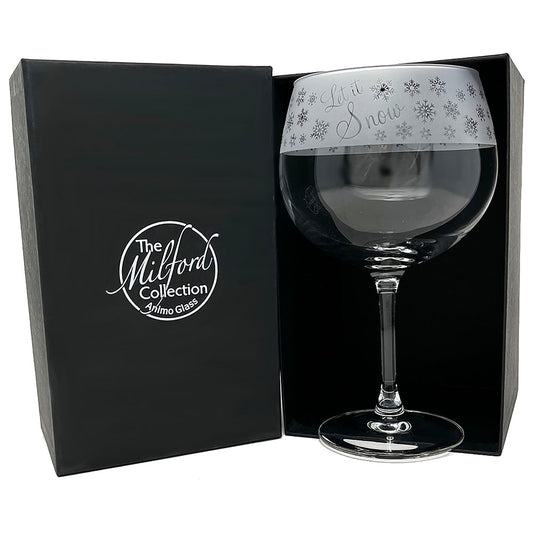 This beautiful hand crafted Milford Collection Gin Balloon is decorated with a festive Let It Snow design. The perfect gift for that special someone this festive season.    Dimensions: Width 11cm, depth 10cm and height 19.5cm.