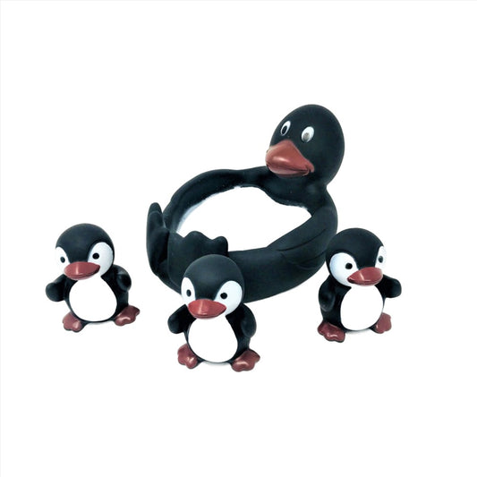 This penguin family bath toy set is a great gift to ensure a fun bath time! Comes complete with large penguin and three small.   Dimension: 20cm length.