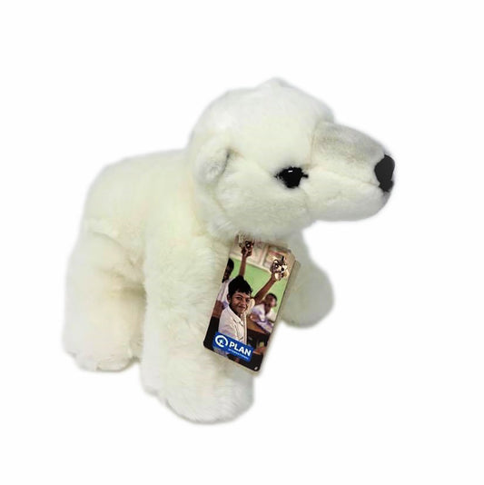 This polar bear by Nature Planet is so soft and cuddly and comes with a bespoke swing tag. By purchasing this polar bear you will be supporting an education project in Indonesia through Plan International.  The polar bear toy stands approximately 16cm tall.