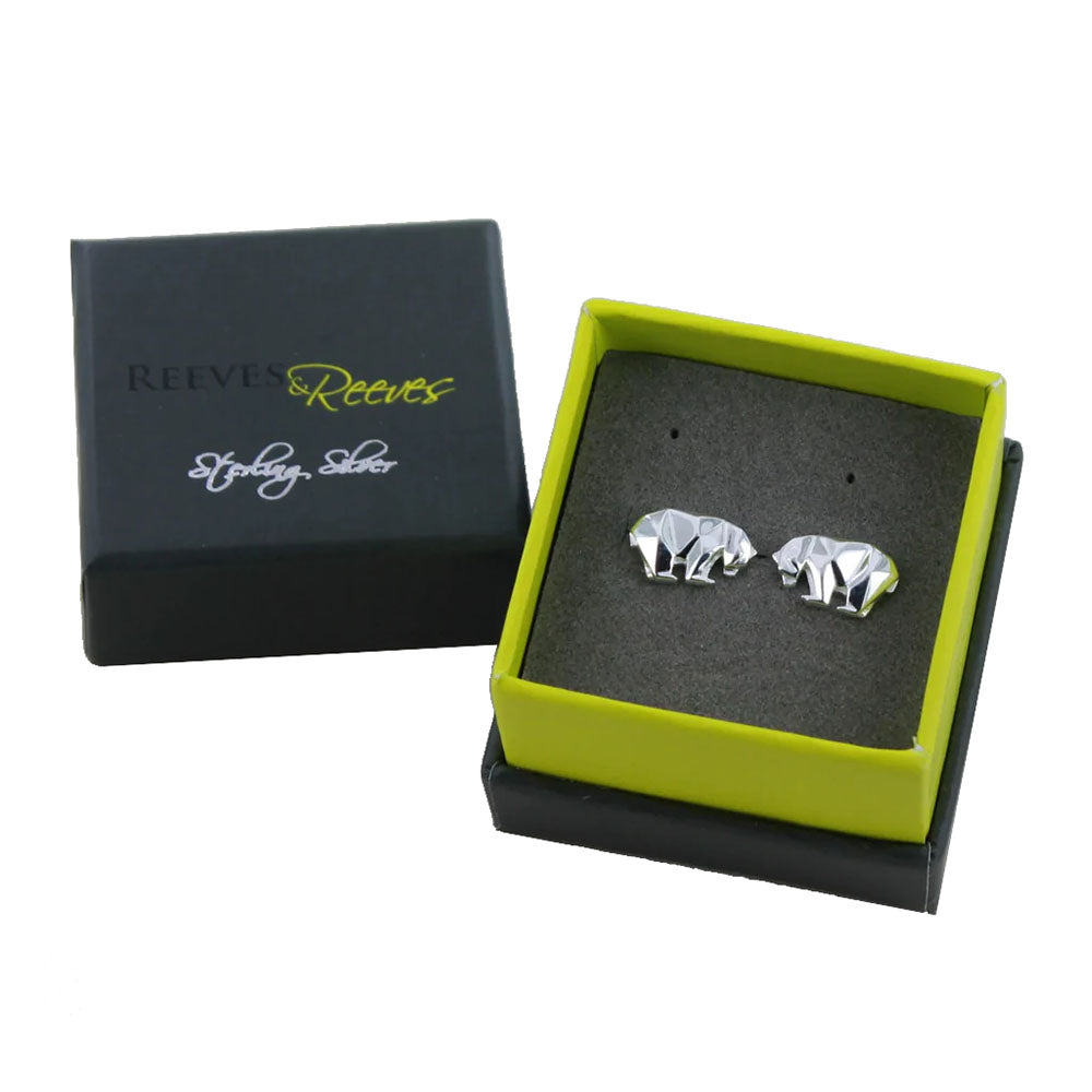 Reeves & Reeves Polar Bear Silver Origami Stud Earrings