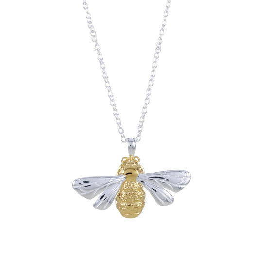 This Sterling Silver and Gold Queen Bee Necklace will create a real buzz around it's oh so lucky wearer. Reeves & Reeves have carefully designed this lovely necklace in contrasting high shine silver with Yellow gold vermeil to make a truly eye catching piece. With exquisite detailing in it's body and wings, what is not to love? It is a stunning size and will be perfect for all our nature lovers out there.