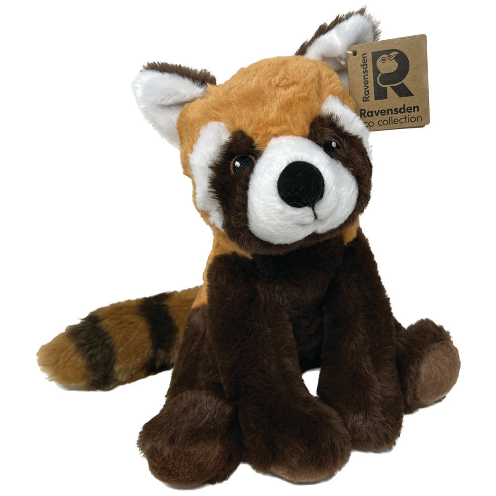 This super soft and cuddly Red Panda by Ravensden has a plush body and felted horn.   This super, soft plush toy is made from 100% post consumer recycled PET plastic bottles. Stitched eyes and noses, no beans, whiskers, glitter or sequins.  Suitable from Birth.  Wipe Clean Only.   Size: 23cm