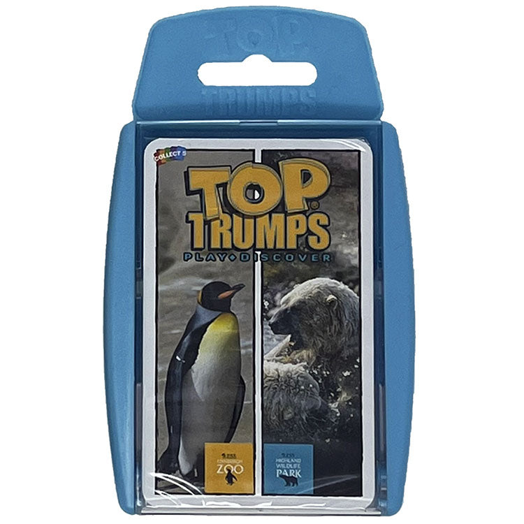 Exclusive edition of the popular Top Trumps card game, featuring 30 animals found at either Edinburgh Zoo, Highland Wildlife Park or both sites. Find out some fascinating facts including "who is the most mischievous" while you play. Buy online to receive a Super Top Trumps card, exclusive to RZSS. Suitable for ages 6+. Comes in Edinburgh Zoo Yellow or Highland Wildlife Park Blue.