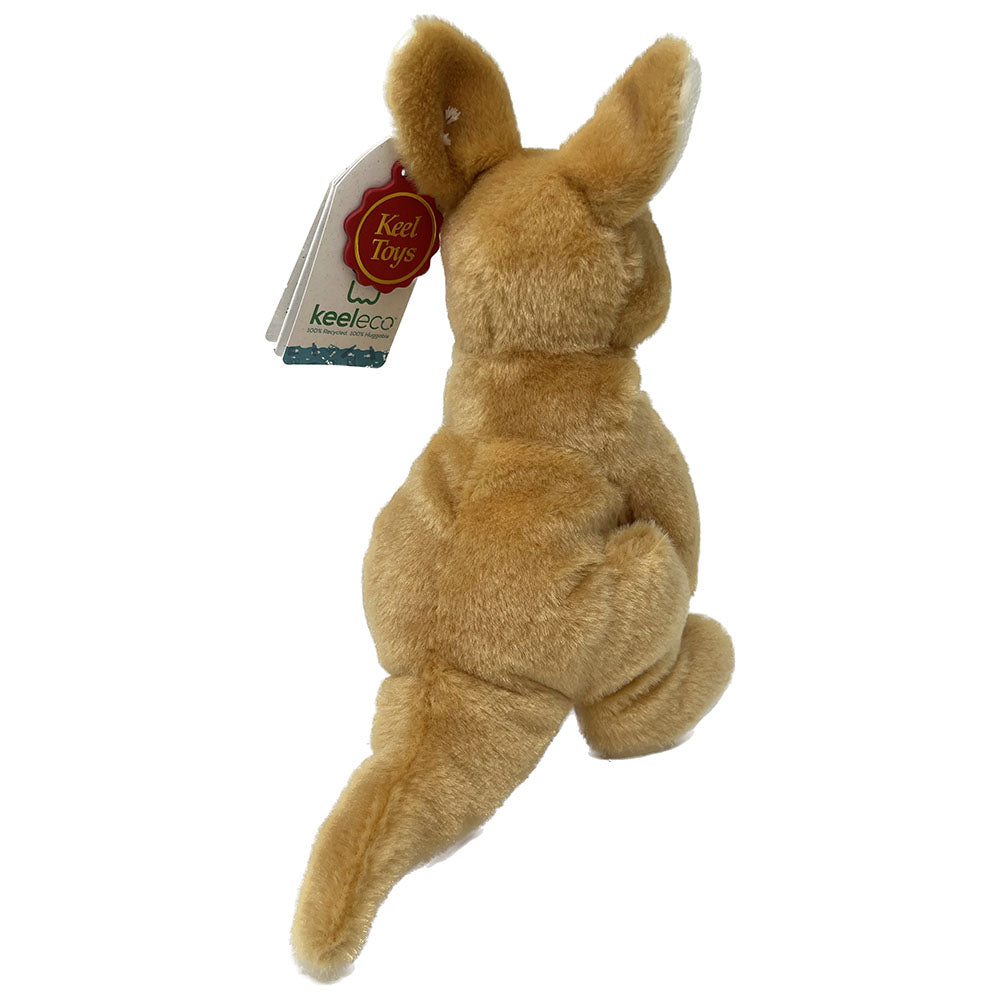 This Wallaby by Keel is made from 100% recycled materials. Plush body for super soft cuddling, front pouch and weighted to stand perfectly. Hand wash. 20cm tall.