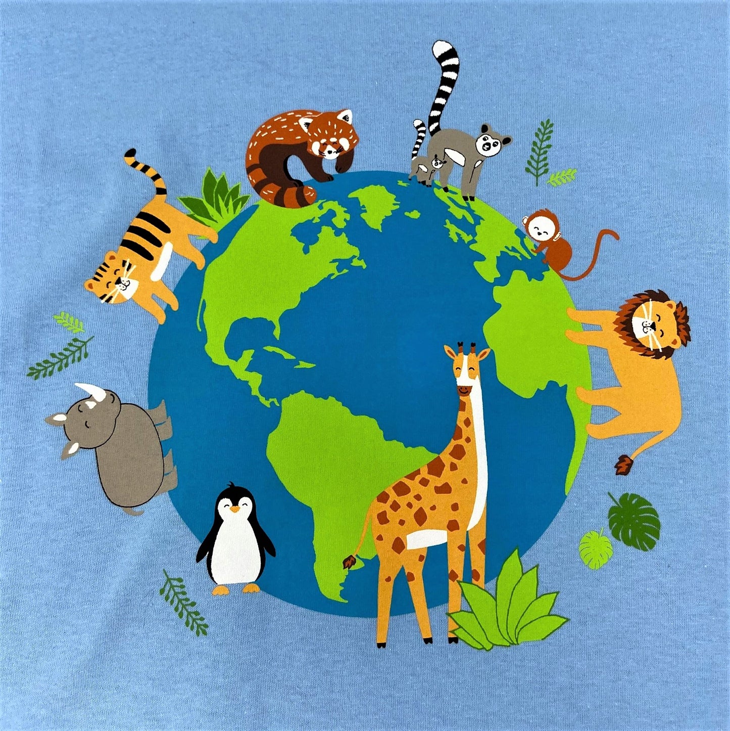 Child's Animals Around the World T-shirt - Sky Blue