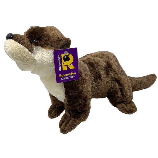 This otter soft toy by Ravensden is soft and very huggable. The toy has a full plush body, a long tail and hard eyes.   30cm long (including tail)  Suitable from birth.  Hand Wash